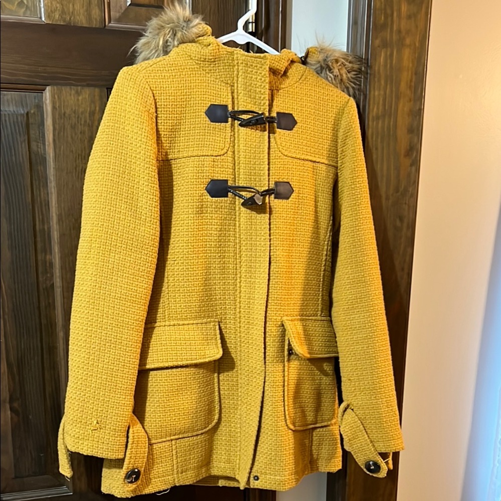 Madden Girl Gold Puffer Jacket with Faux Fur Hood